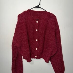 Cozy Red Button-Up Sweater